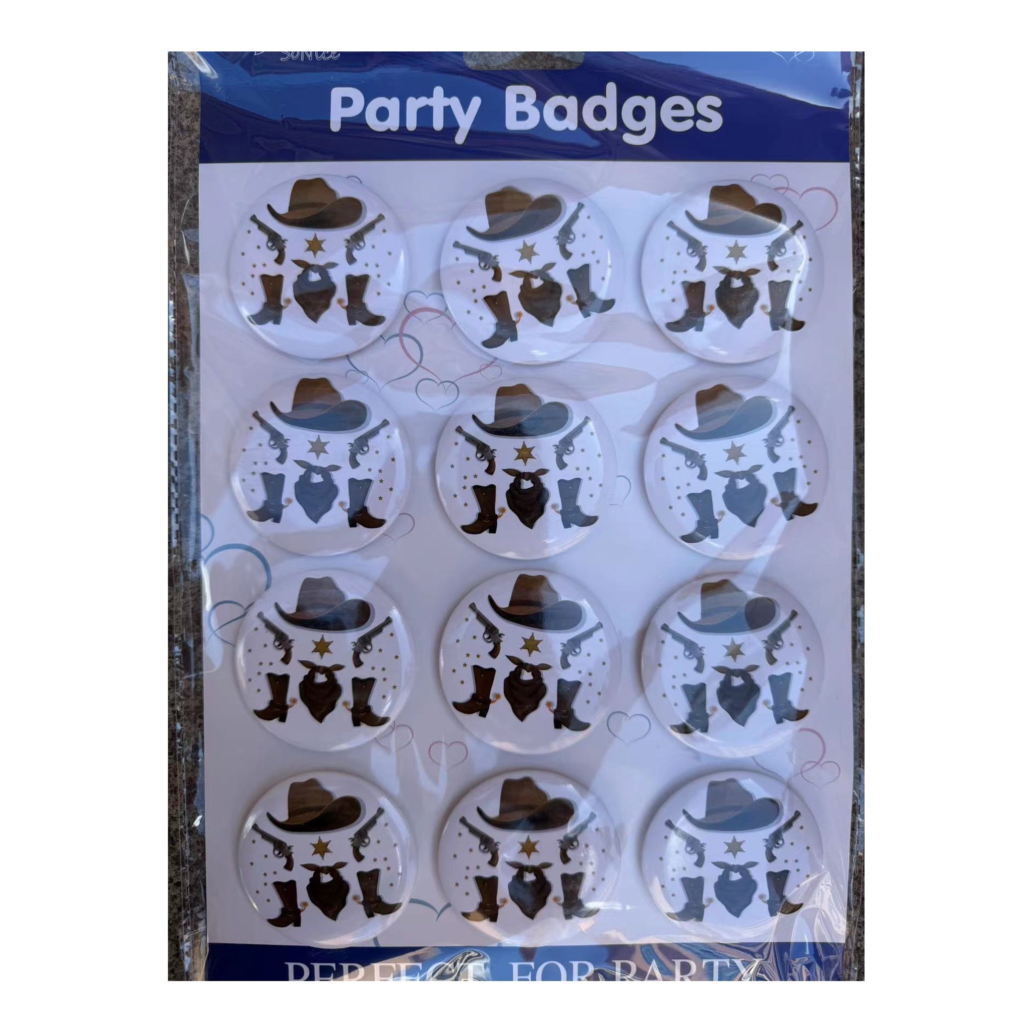 12 ct Party Badges Cowboy 60Pk/Cs